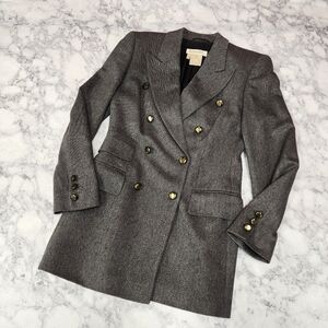 Escada Grey Double Breasted Cashmere Silk Blazer Coat